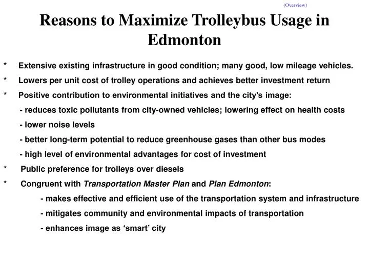 reasons to maximize trolleybus usage in edmonton n.