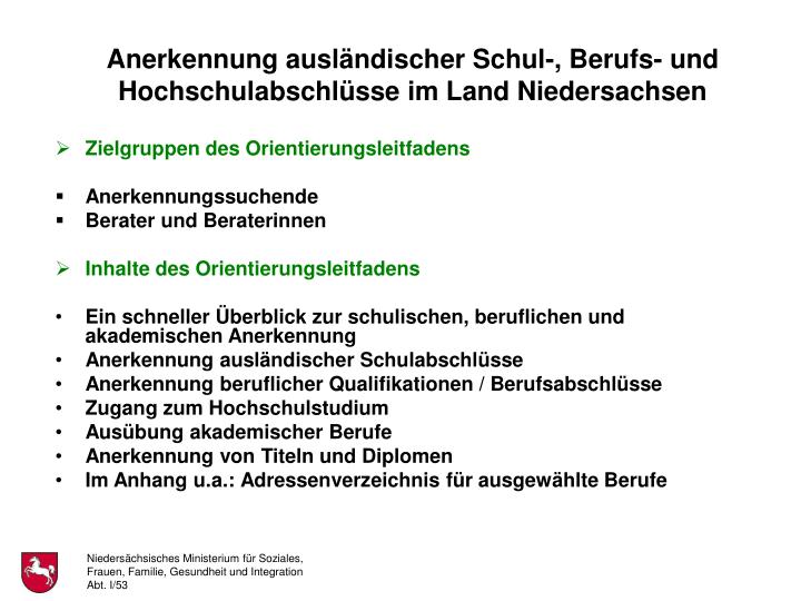 PPT - Bewertung Und Anerkennung Ausländischer Abschlüsse Im Bund Und ...