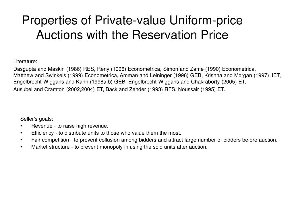 Ppt Revenue And Efficiency In Uniform Price Private Value Auctions
