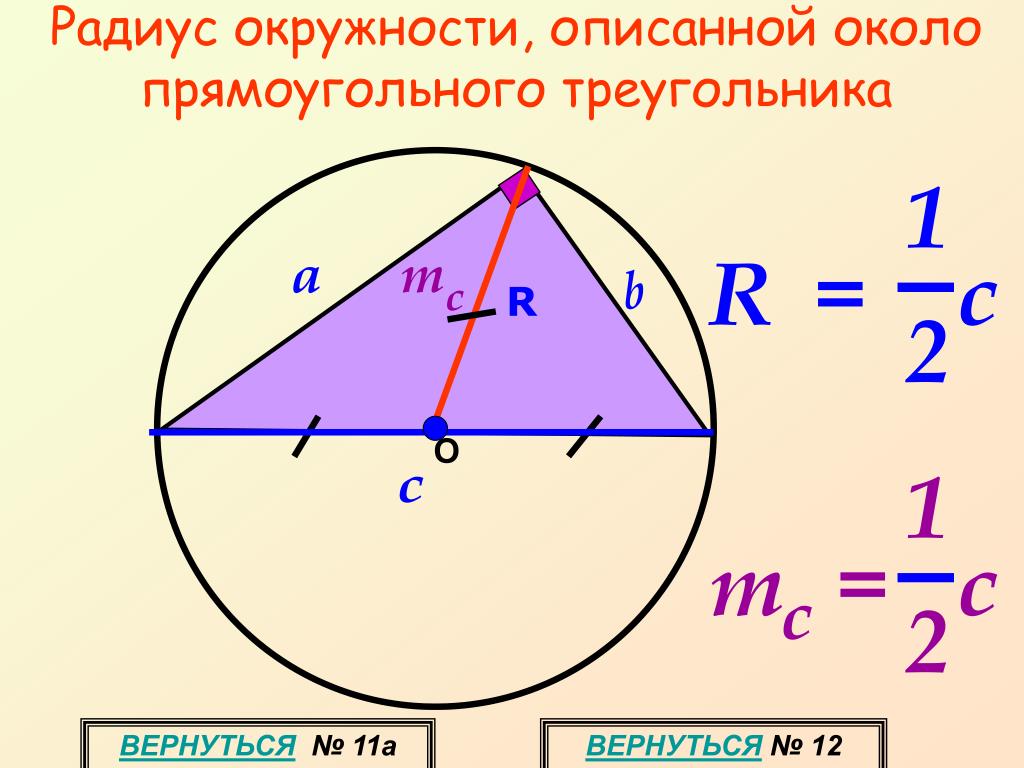 Формула радиуса окружности описанной около равностороннего треугольника. Формула для нахождения радиуса описанной окружности треугольника. Радиус описанной окружности около прямоугольного треугольника. Радиус окружности описанной околотьркгуольника. Формула радиуса описанной окружности треугольника.