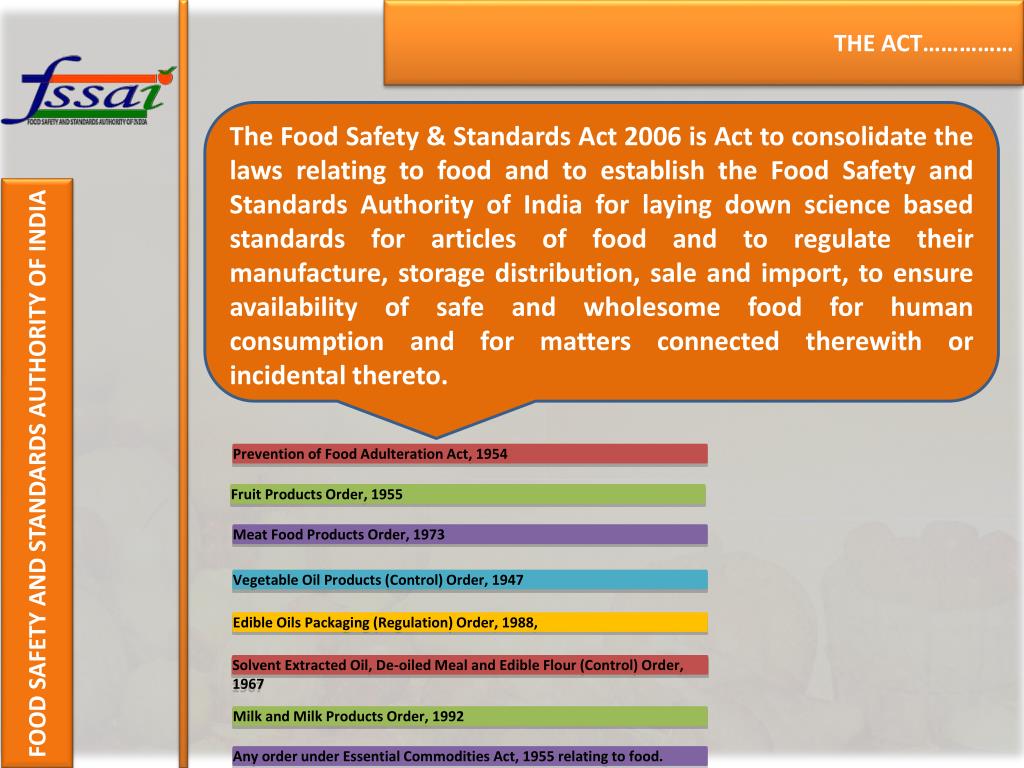 PPT - FOOD SAFETY AND STANDARDS ACT, 2006 PowerPoint Presentation, free