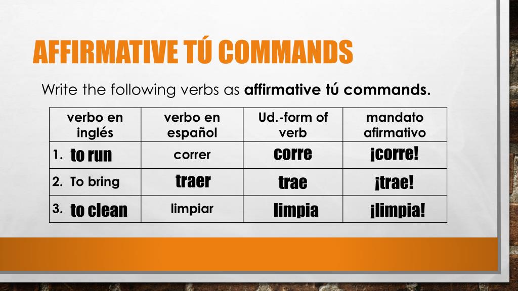 Tu Commands Conjugations Tu Commands Conjugations