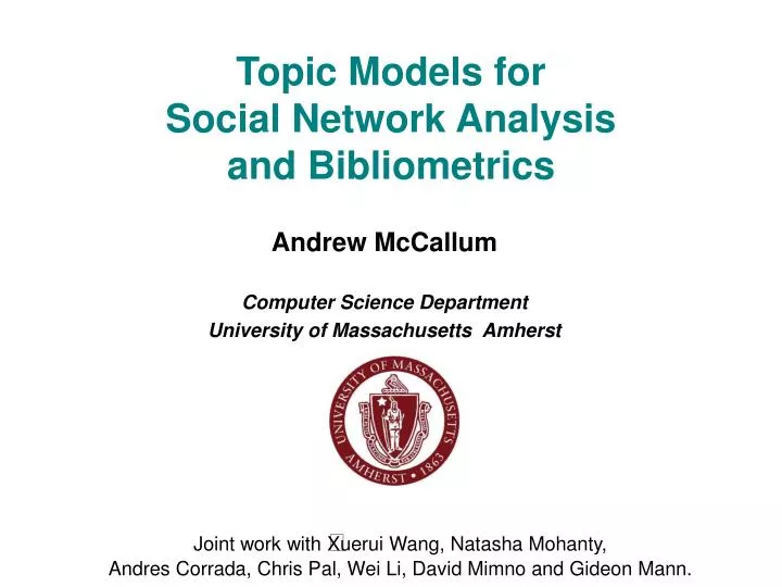topic models for social network analysis and bibliometrics n.