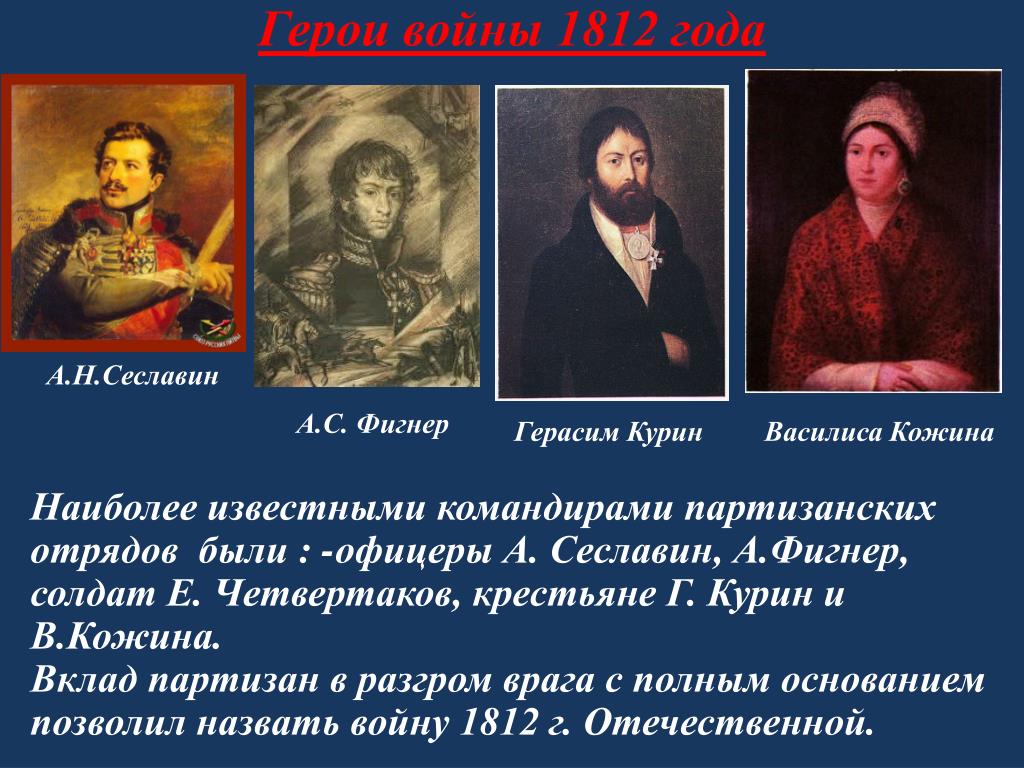 Какое участие принимали крестьяне войне 1812 года. Герои партизанского движения 1812. Участники Партизанской войны 1812. Командиры партизанских отрядов 1812. Руководители партизанского движения 1812.