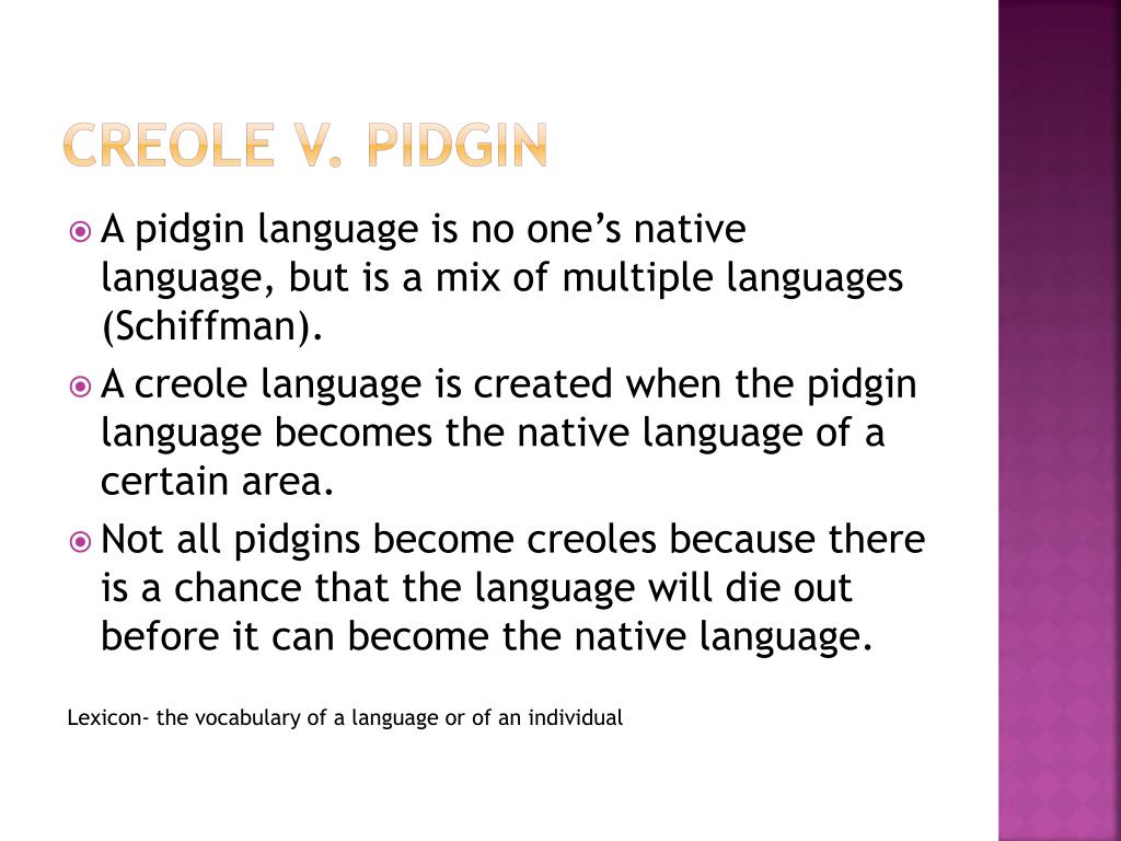 pidgin and creole examples in pakistan