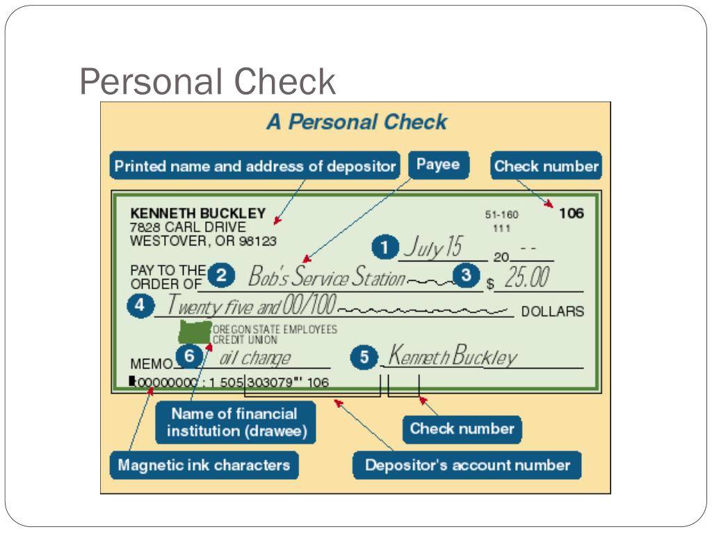 bank check vs personal check