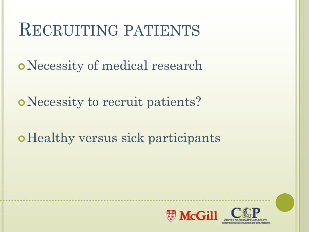PPT - Patients at the Center: Recruitment into Non-Therapeutic Clinical ...