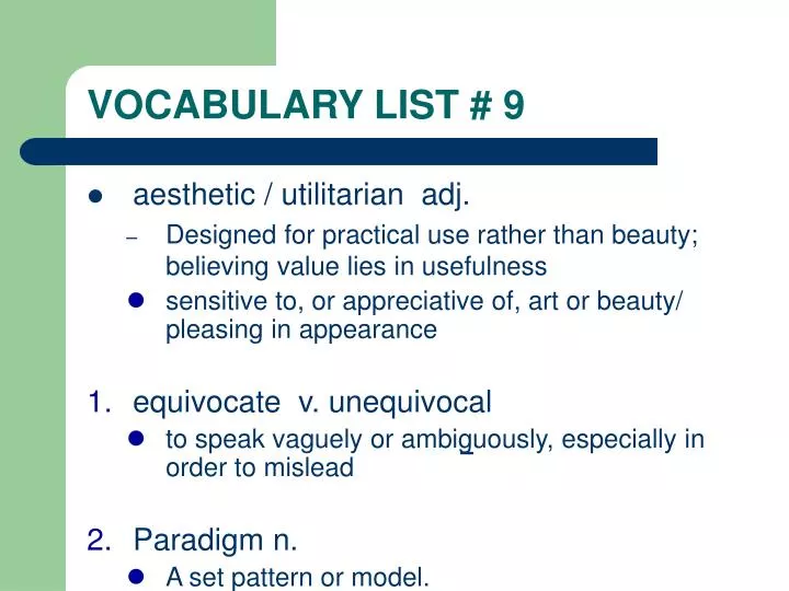 vocabulary list 9 n.