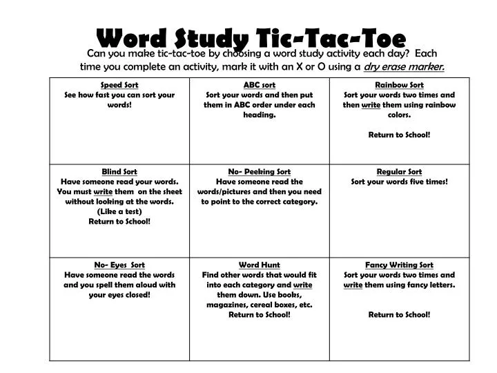 PPT Word Study Tic Tac Toe PowerPoint Presentation ID