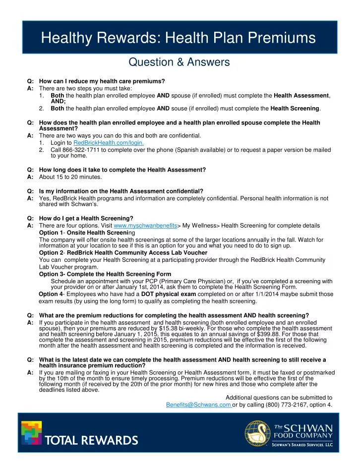 PPT Healthy Rewards Health Plan Premiums PowerPoint Presentation