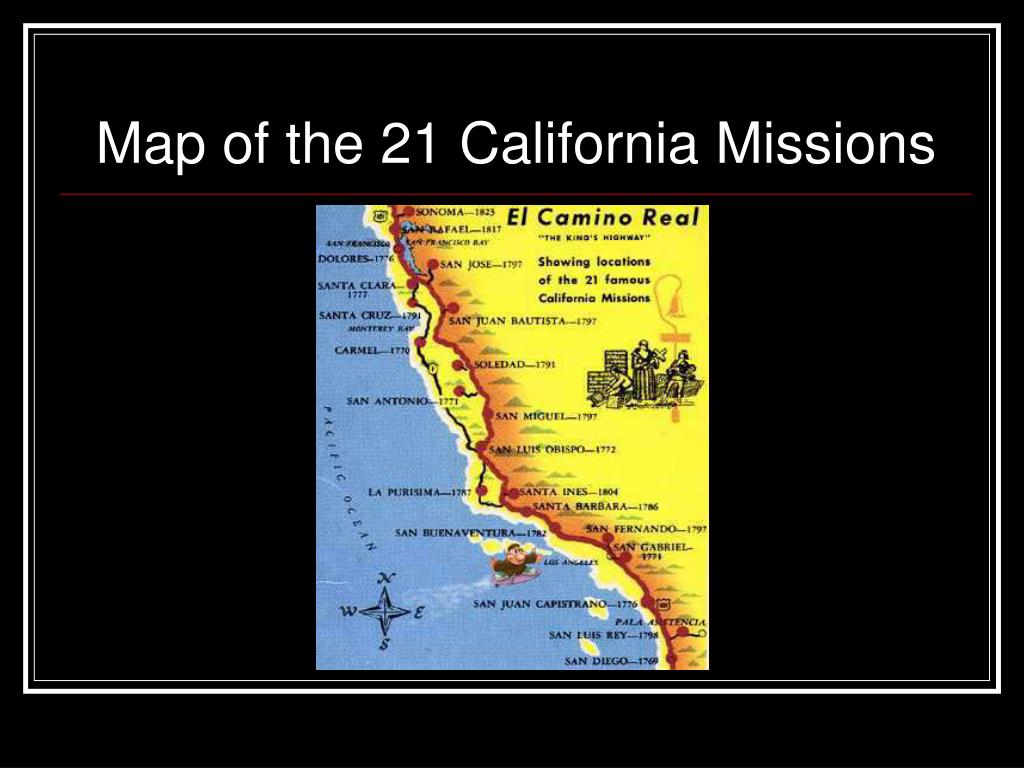 Map Of The 21 California Missions L 