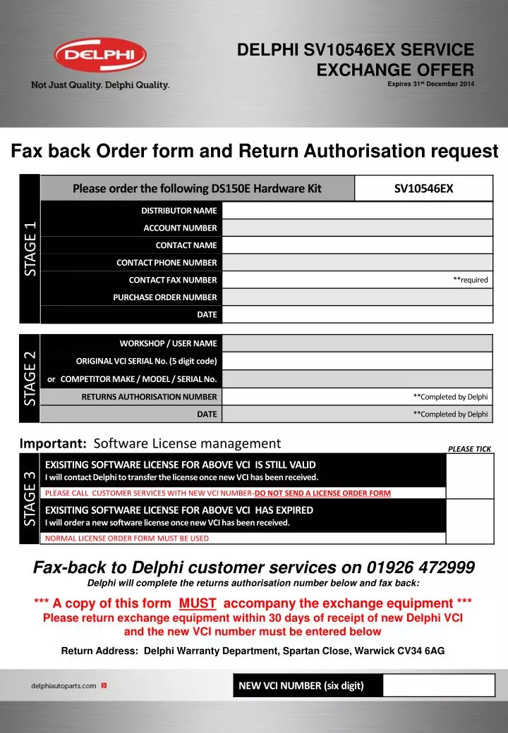 PPT - Fax back Order form and Return Authorisation request PowerPoint  Presentation - ID:6410787