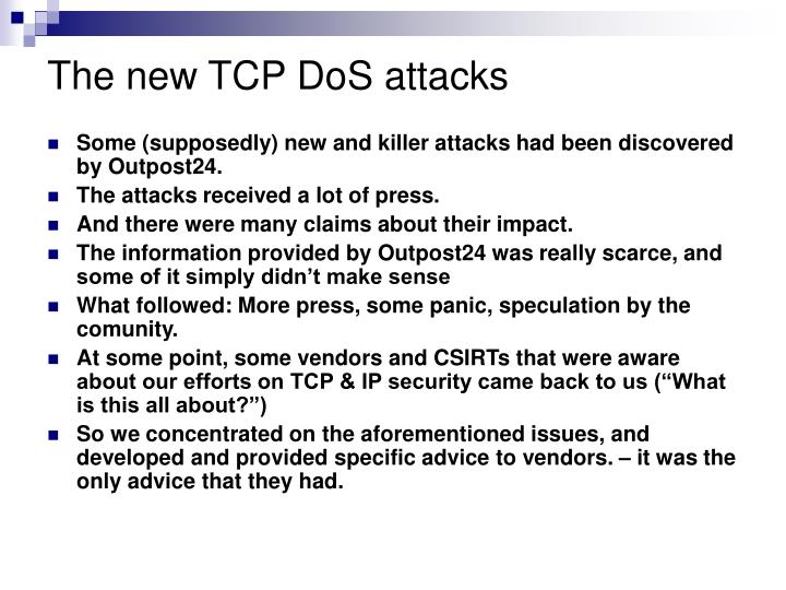 PPT - Some insights about the recent TCP DoS (Denial of Service ...