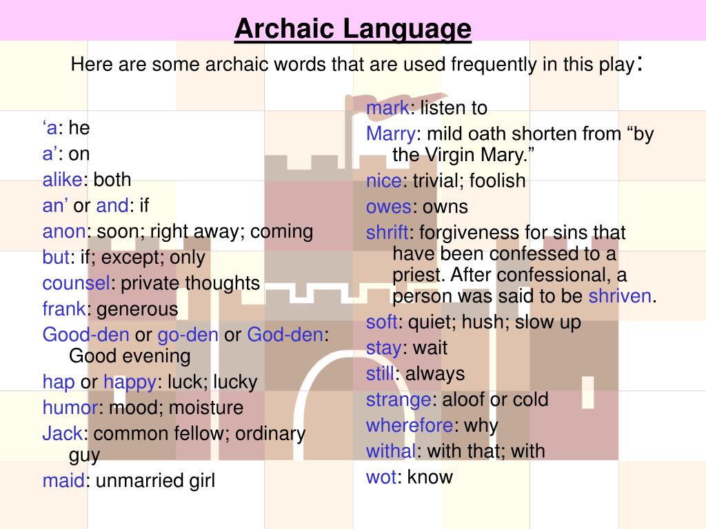 Archaic Language Worksheet Number 1