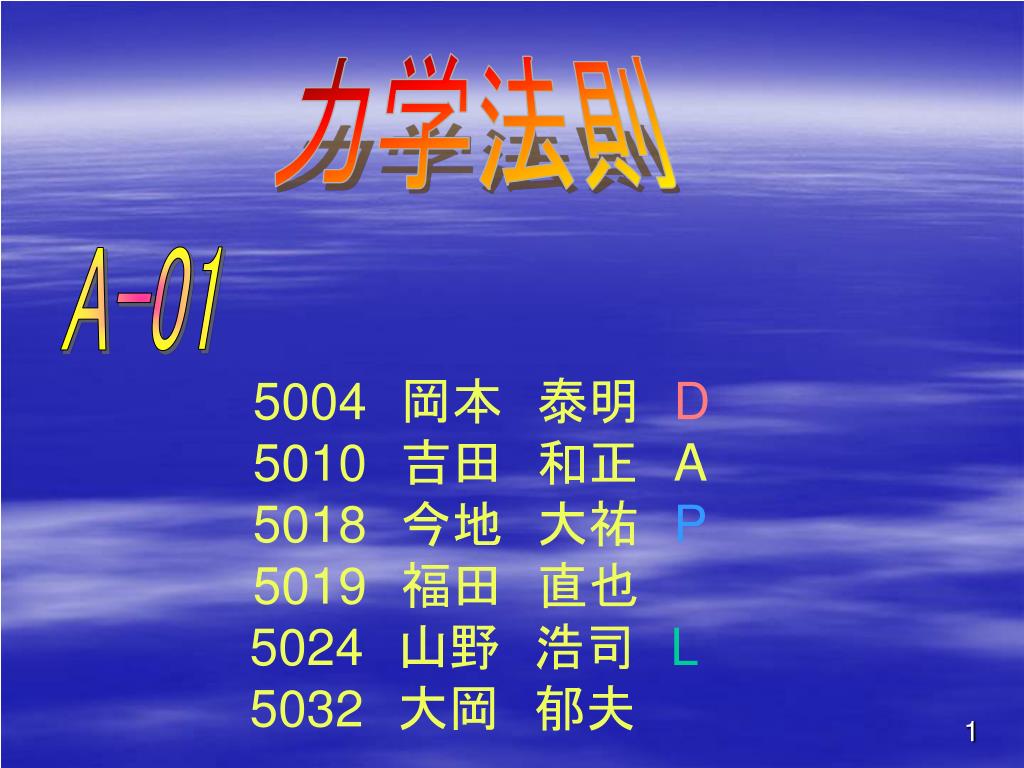 Ppt 5004 岡本 泰明 D 5010 吉田 和正 A 5018 今地 大祐 P 5019 福田 直也 5024 山野 浩司 L Powerpoint Presentation Id Ppt 5004 岡本 泰明 D 5010 吉田 和正 A 5018 今地 大祐 P 5019 福田 直也 5024 山野 浩司 L Powerpoint Presentation Id