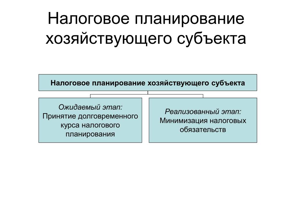 Осуществление налогового планирования. Налоговое планирование. Основные этапы налогового планирования хозяйствующих субъектов. Цель налогового планирования. Принципы налогового планирования на уровне хозяйствующего субъекта.