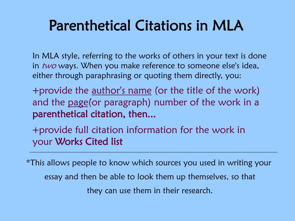 mla format parenthetical citation