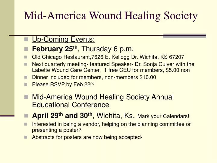 PPT MidAmerica Wound Healing Society PowerPoint Presentation, free