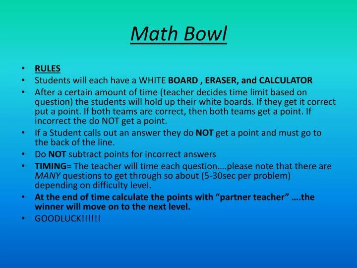 PPT - Math Bowl PowerPoint Presentation, free download - ID:6452230