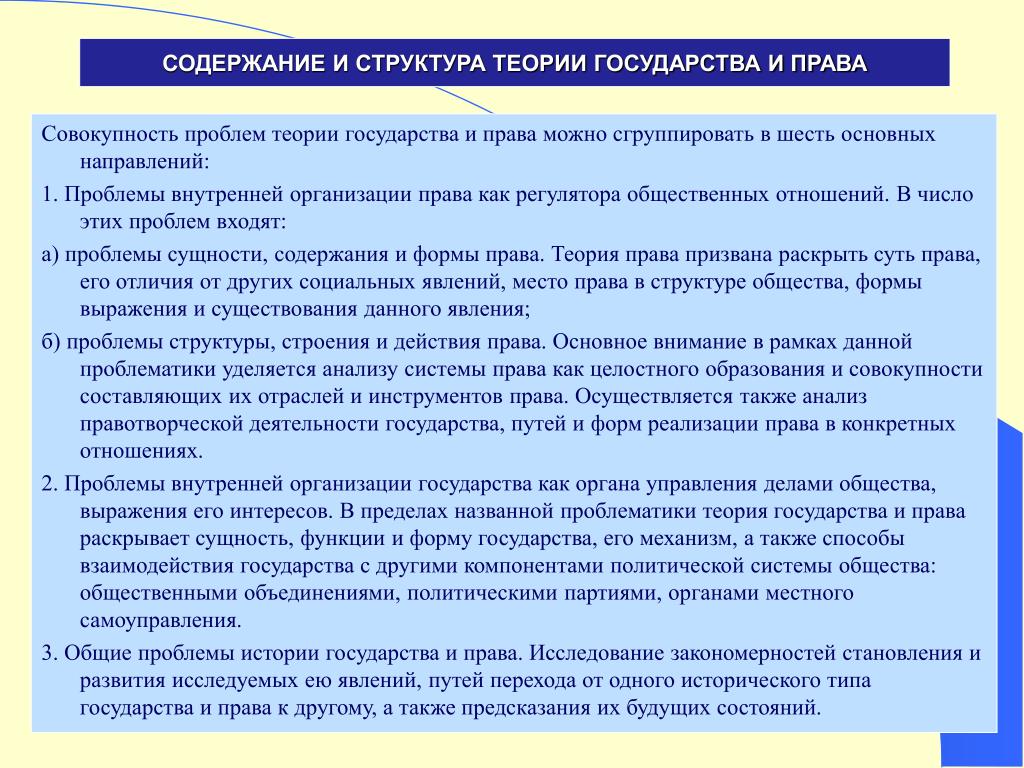 Теория и методика истории. Структура теории государства и право. Структура ТГП.