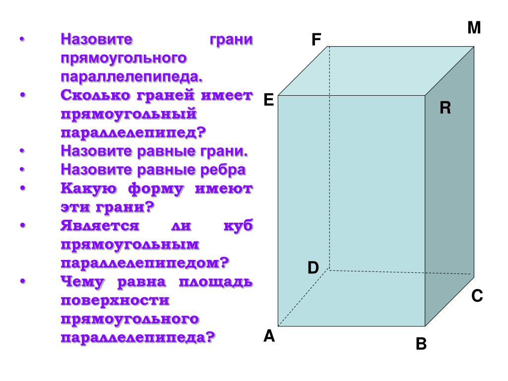 Куб является параллелепипедом. Боковые грани прямоугольного параллелепипеда. Ребра прямоугольного параллелепипеда. Сколько граней имеет прямоугольный параллелепипед. Грани и ребра параллелепипеда.