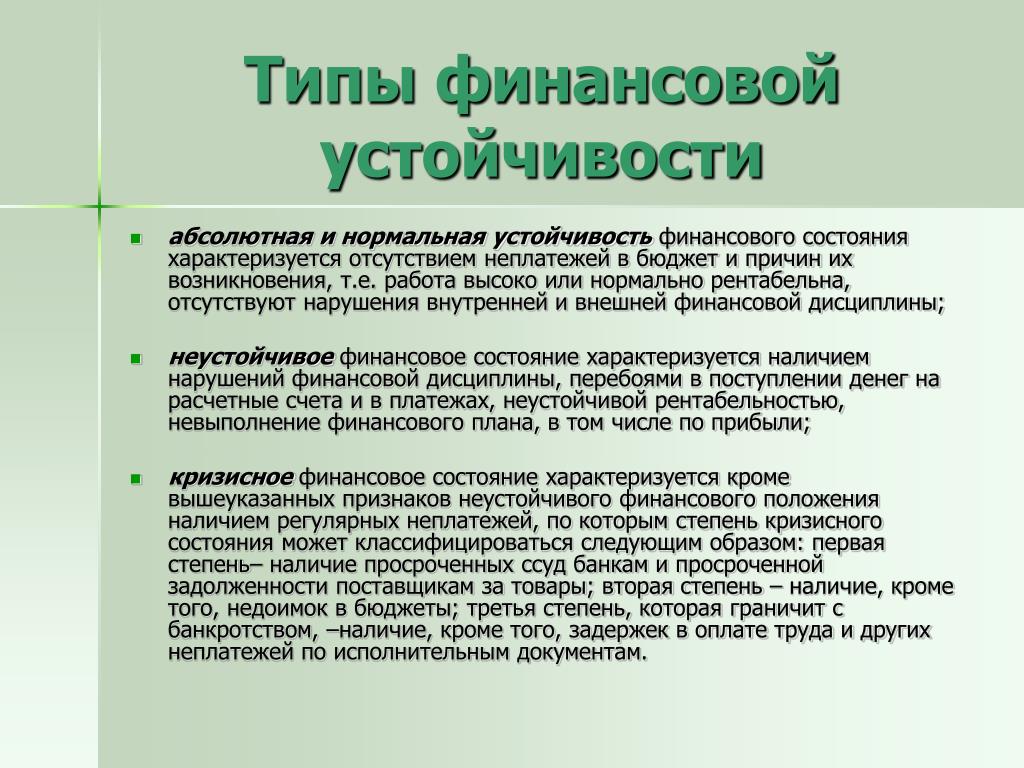 Неустойчивое состояние организации. Нормальная устойчивость финансового состояния. Типы финансовой устойчивости. Типы устойчивости финансового состояния. Абсолютная устойчивость финансового состояния.