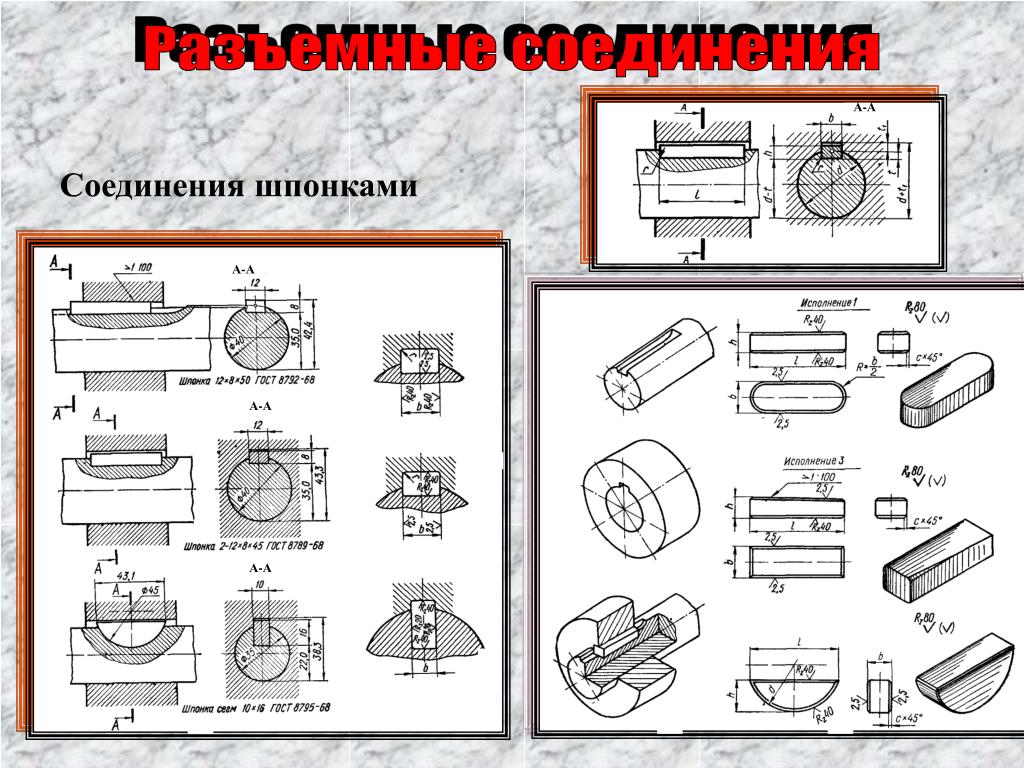 Виды шпонок на чертеже