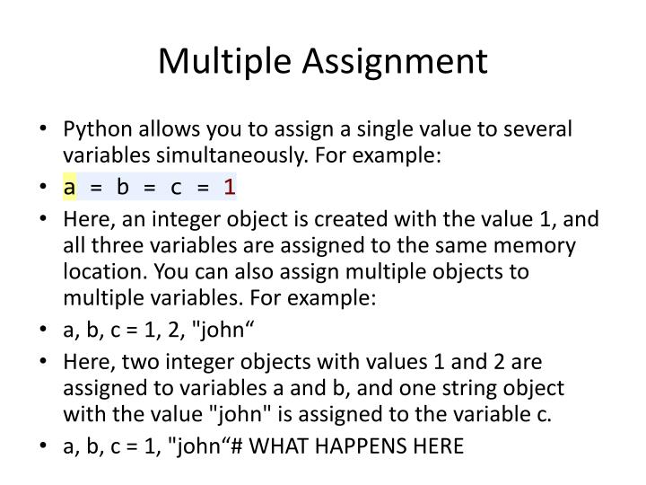 multiple assignment if python