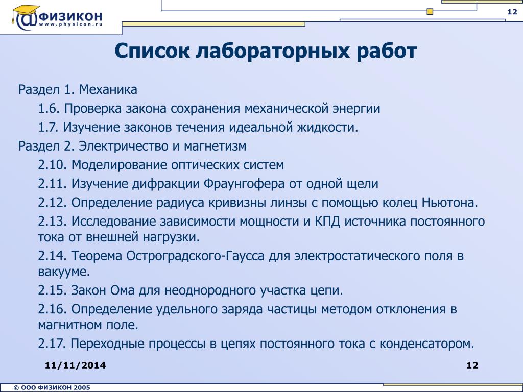Физикон 1. Физикон лабораторные работы по физике. Примерный перечень лабораторных работ. Изучение законов. Лабораторная работа по истории для вуза.