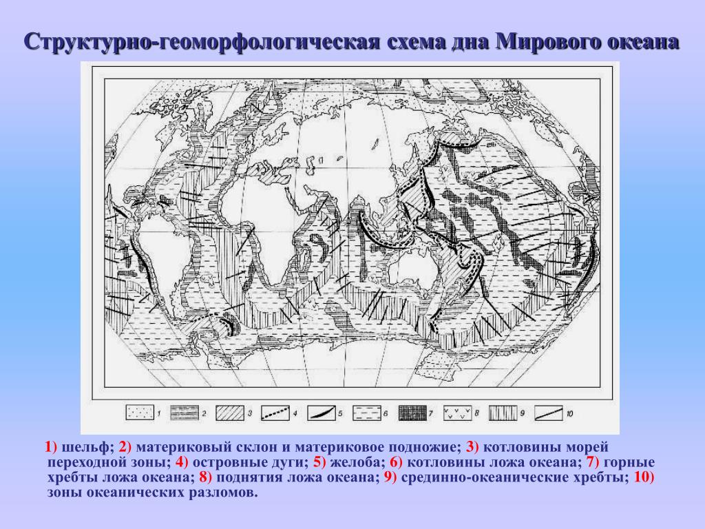 Схема главнейших структурных элементов материков и океанов