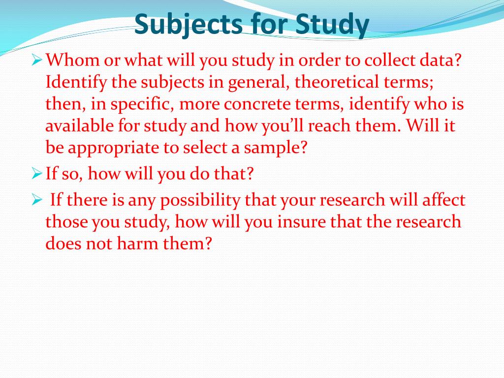 what is study subject in research