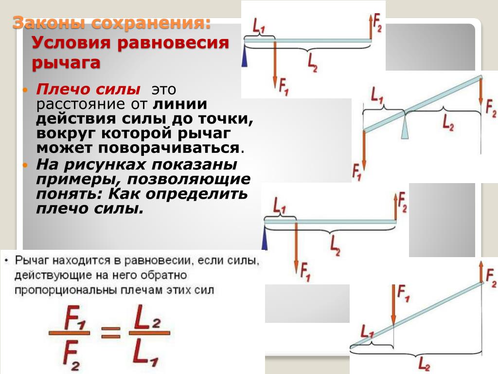 Какое действие на рычаг силы. Закон сохранения равновесия рычага. Как определить плечо силы. Закон плеча силы. Плечо силы действующей на рычаг.