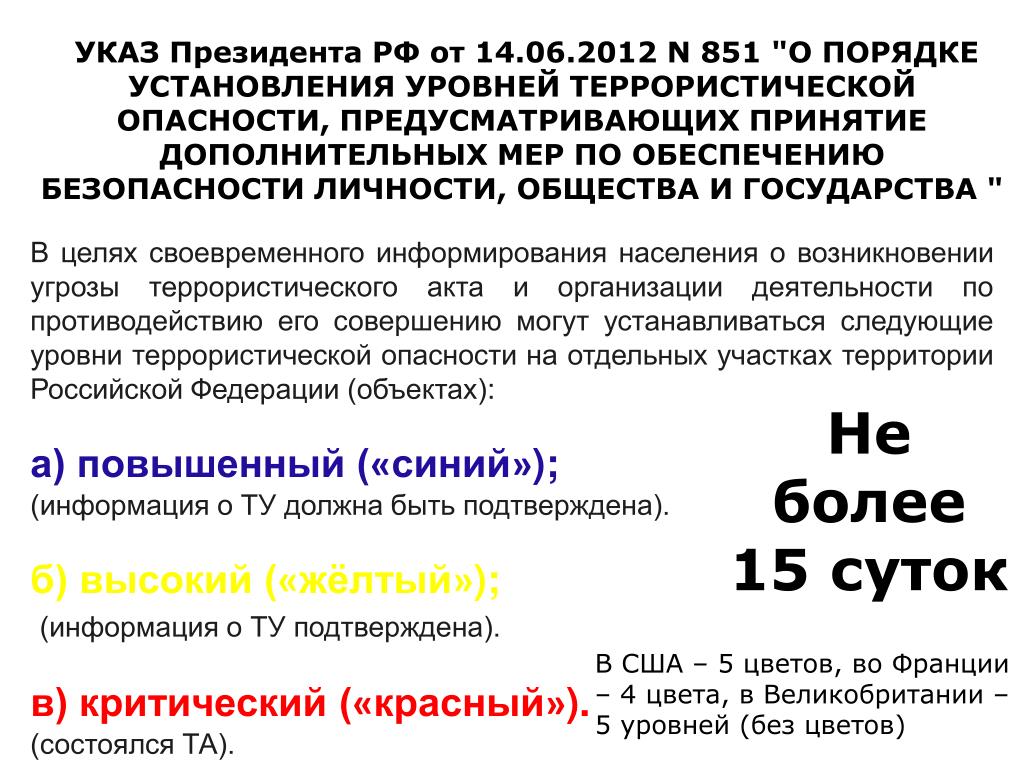 Указ 851 от 14.06 2012 уровни