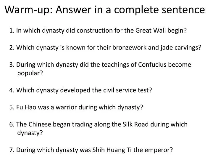 PPT - Warm-up: Answer In A Complete Sentence PowerPoint Presentation ...