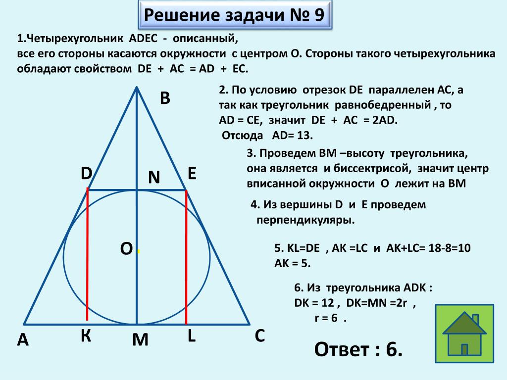 Равнобедренный треугольник вписанный в окружность свойства. Центр вписанной окружности в равнобедренном треугольнике. Вписанный четырехугольник в треугольнике. Окружность вписанная в равнобедренный треугольник. Центр вписанной окружности правильного треугольника.