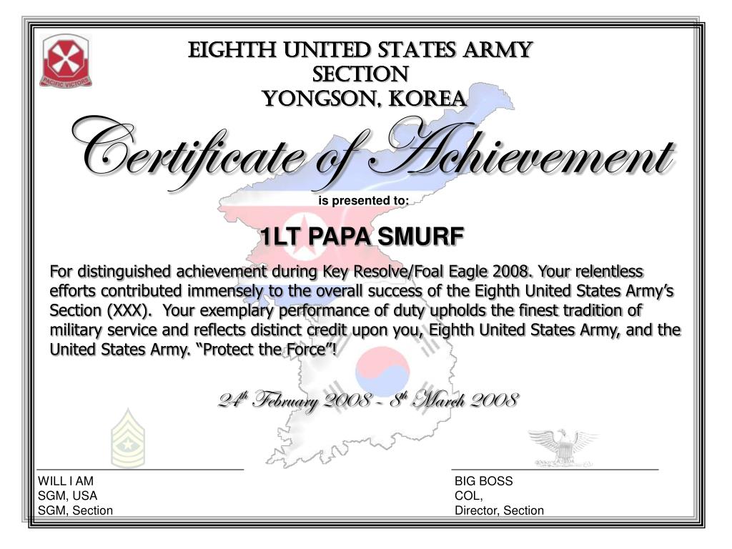 PPT - Certificate of Achievement PowerPoint Presentation, free For Army Certificate Of Achievement Template