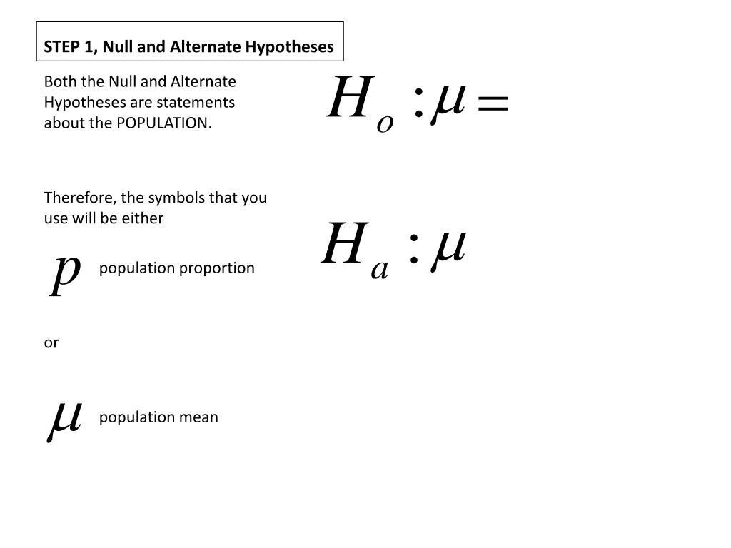 state the null hypothesis in symbols