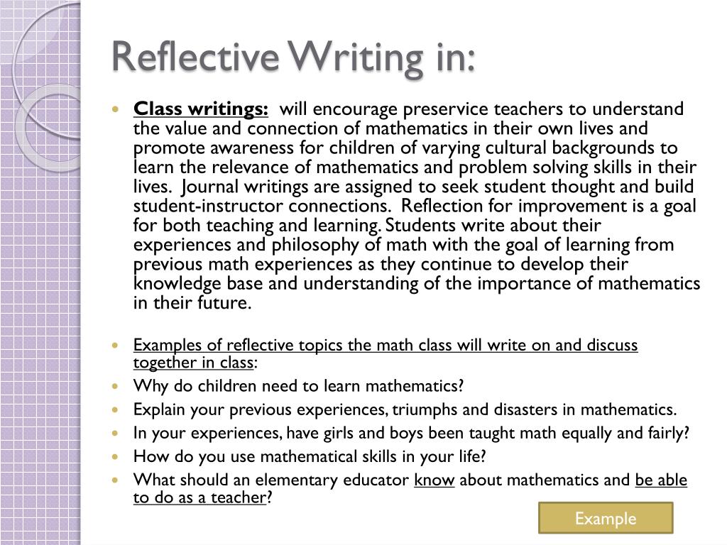 reflective writing considers what time frame(s)