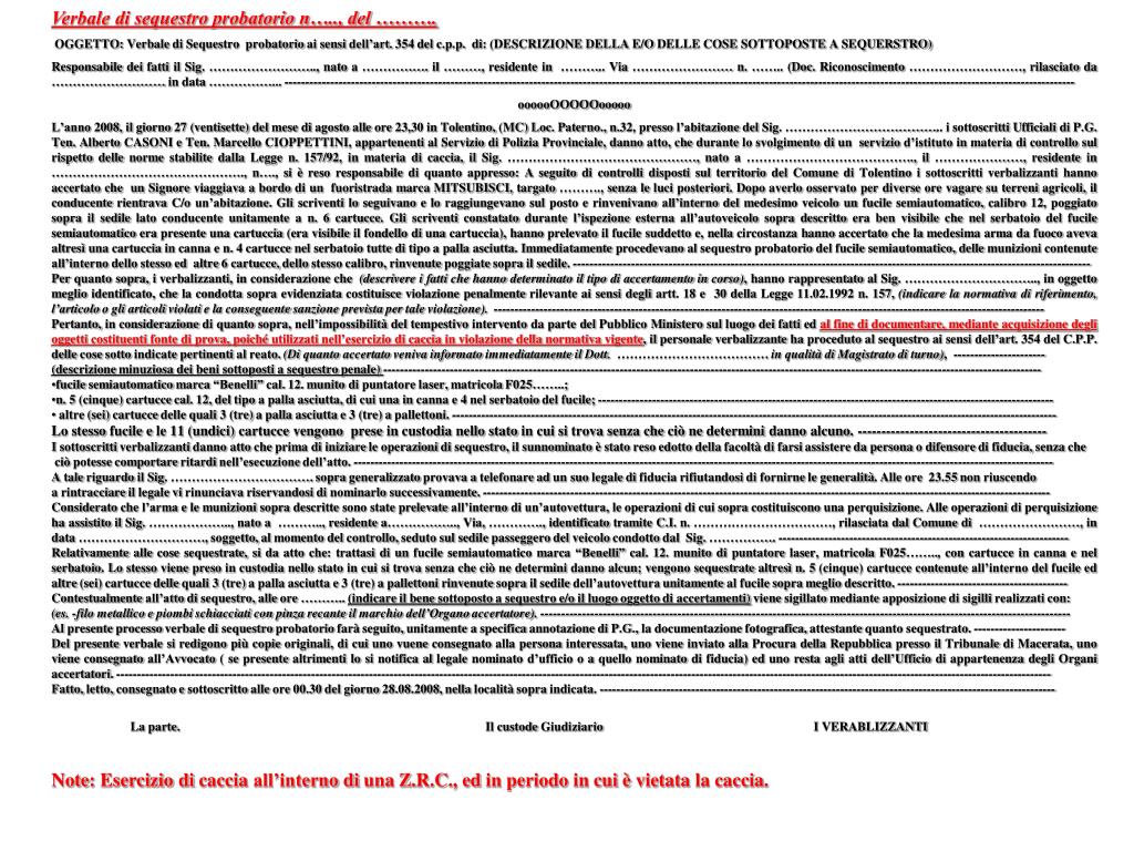 Verbale Di Sequestro Fac Simile PPT - Verbale di sequestro probatorio n….., del ………. PowerPoint