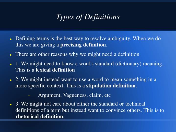 PPT - Ambiguity, Generality, and Definitions PowerPoint Presentation ...
