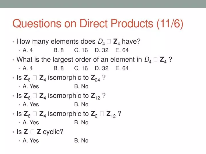 questions on direct products 11 6 n.