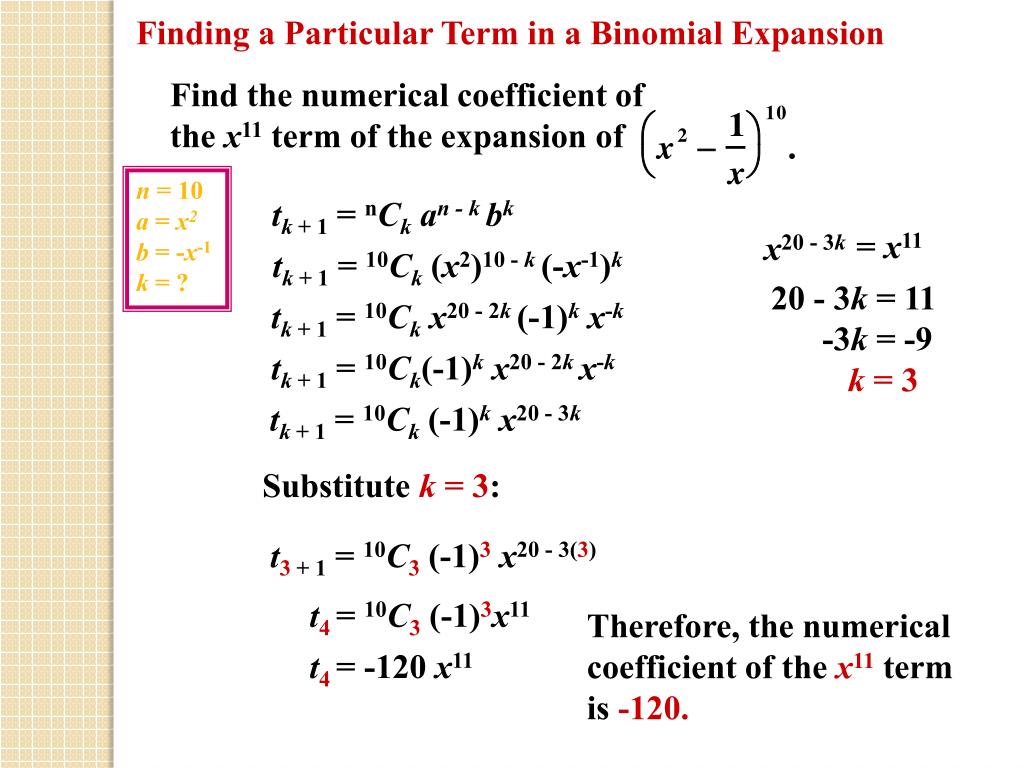 X term. Binomial Expansion. Binomial coefficient Formula. Binomial Theorem. Binomial fraction Expansion.