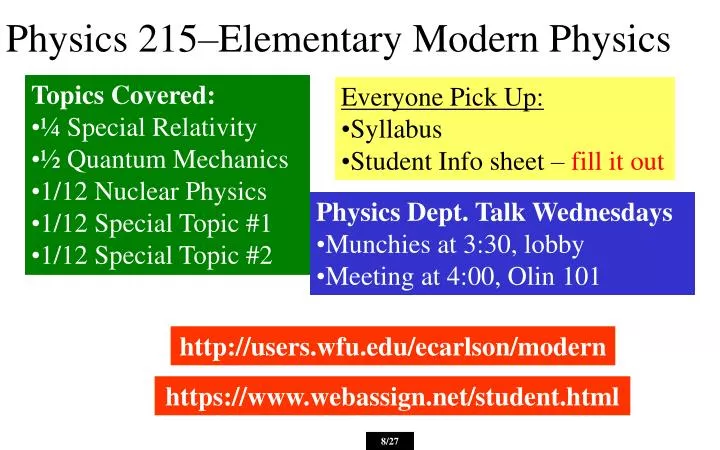 PPT - Physics 215–Elementary Modern Physics PowerPoint Presentation ...