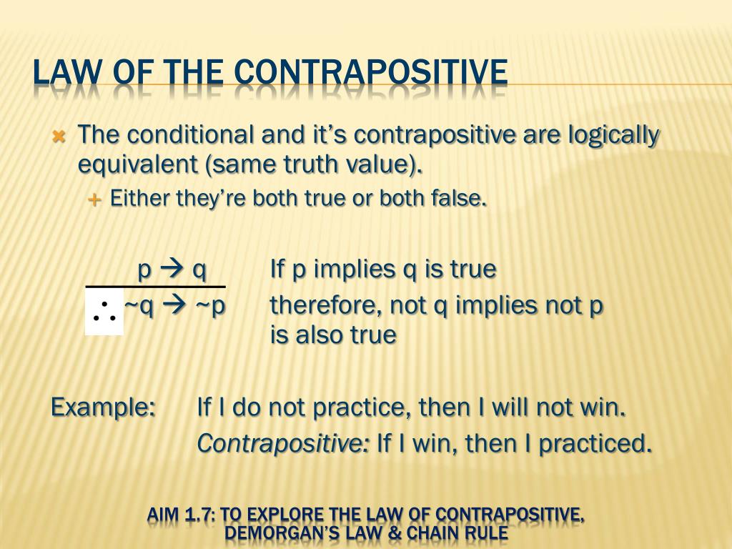 PPT Aim 1.7 To explore the law of contrapositive, law
