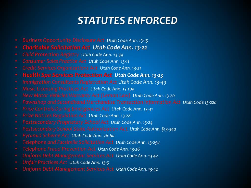 PPT - UTAH DIVISION OF CONSUMER PROTECTION : An Enforcement Perspective ...