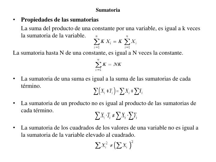 PPT - La sumatoria o sumatorio se emplea para representar la suma de ...
