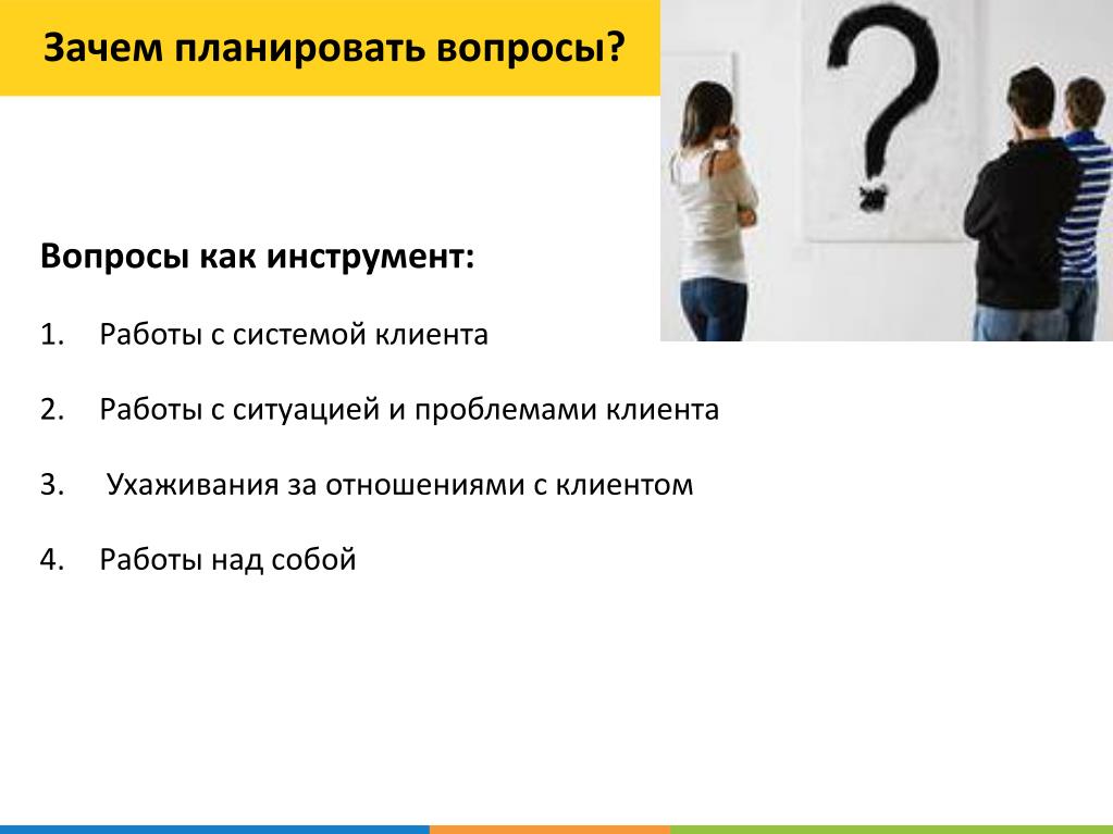 Зачем планы. Инструменты работы с клиентами. Управление по вопросам. Зачем планировать. Метод 6 вопросов.