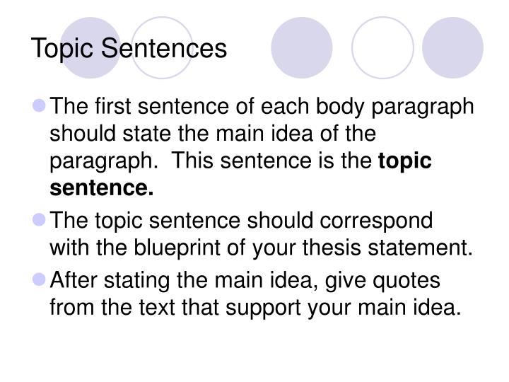 Topic sentence. Good introdacton with topic sentance and theses. Writing topic sentences