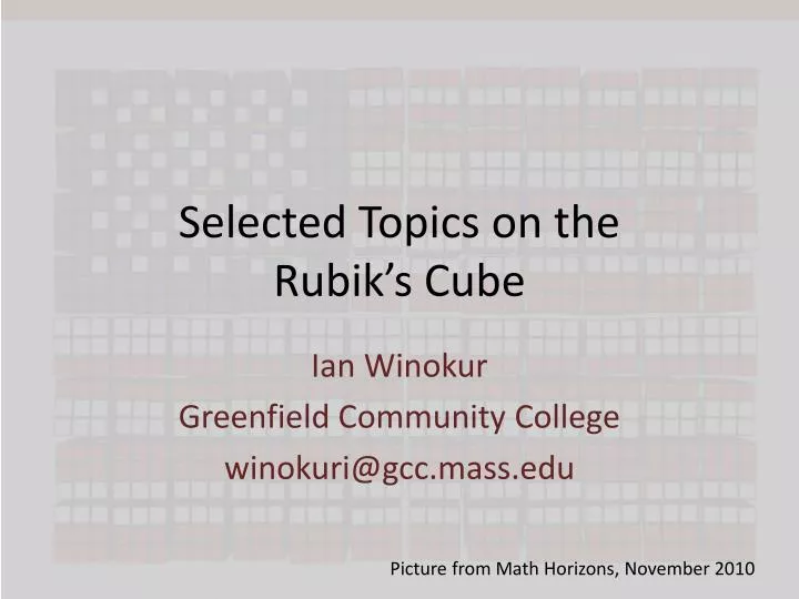 selected topics on the rubik s cube n.