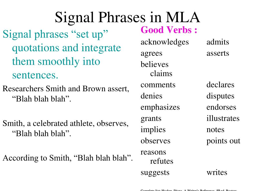 Signal Phrases Examples List Slide Share